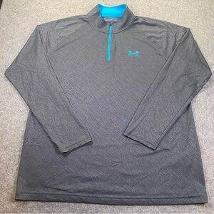 Under Armour Men's HeatGear 1/4 Zip Pullover in gray with a blue zipper, Size XL